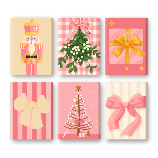 6 Mini Paintings - Christmas in Pink Set- Paint by Numbers