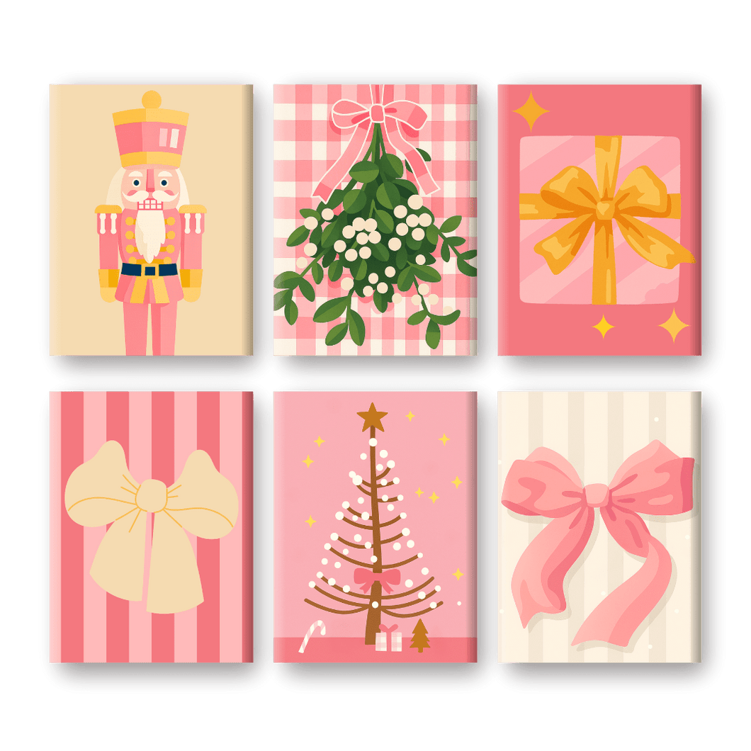 6 Mini Paintings   Christmas in Pink Set