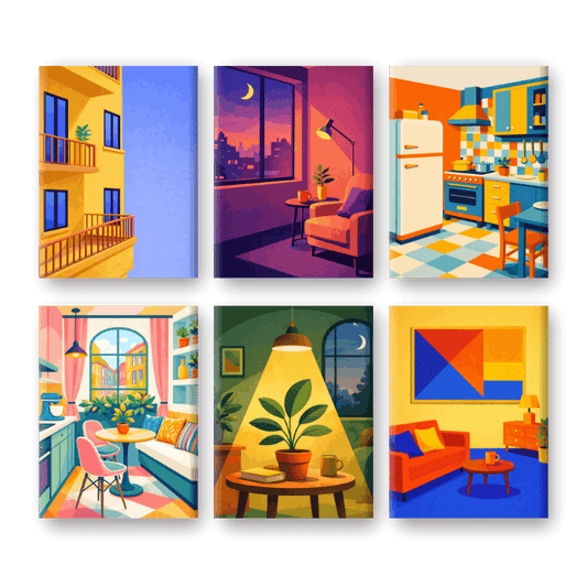 6 Mini Paintings - City Apartments Set- Paint by Numbers