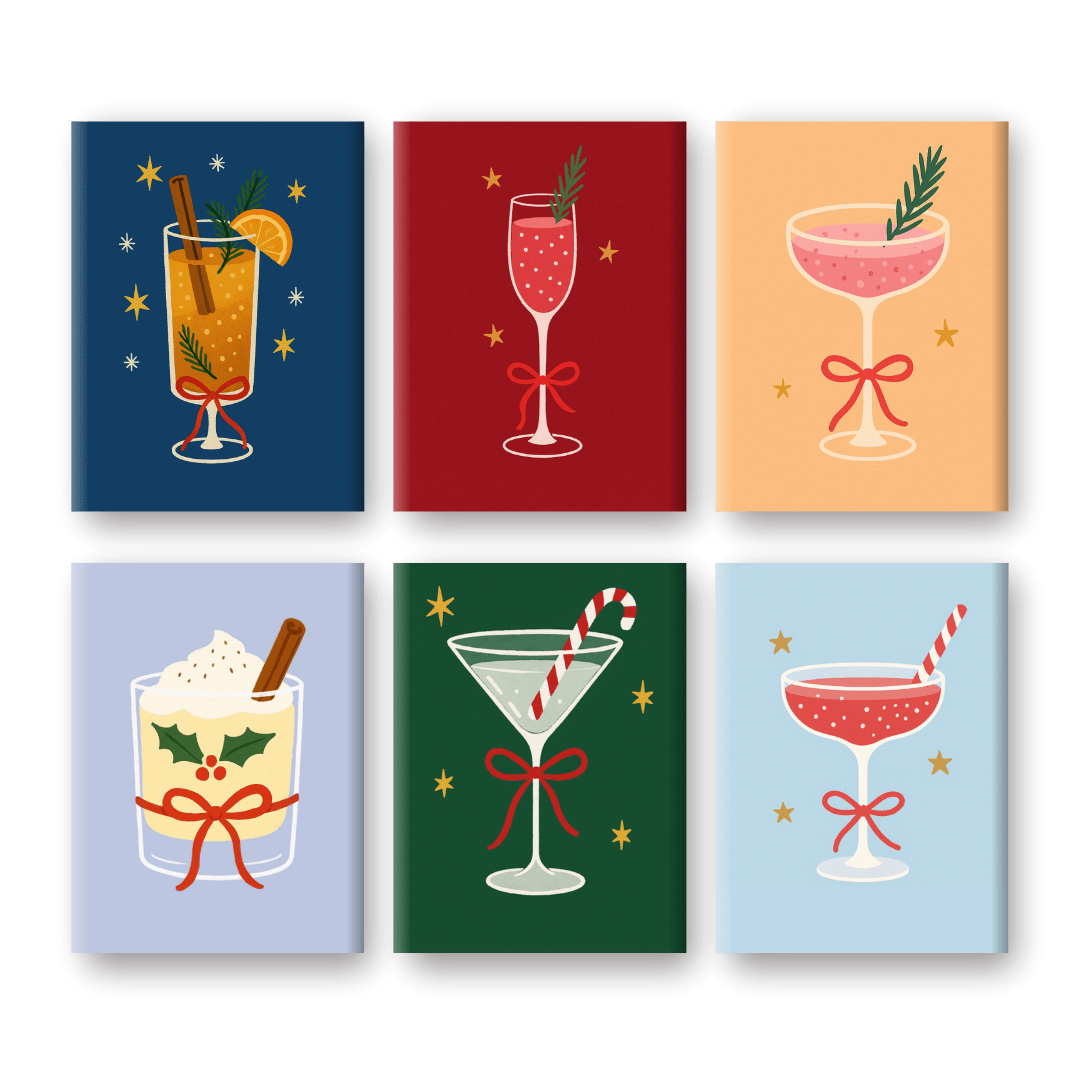 6 Mini Paintings - Classic Christmas Cocktails Set- Paint by Numbers