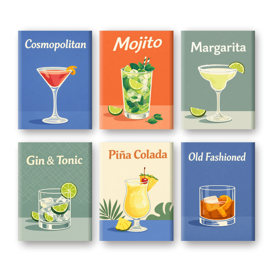 6 Mini Paintings - Cocktail Drinks Set- Paint by Numbers