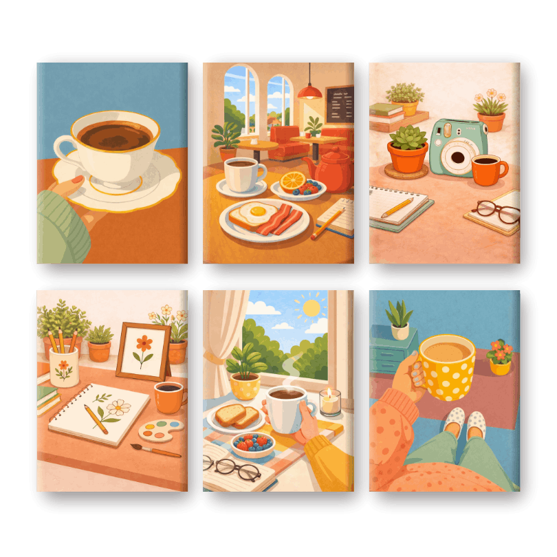 6 Mini Paintings - Coffee Rituals Set- Paint by Numbers