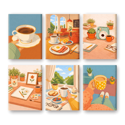 6 Mini Paintings - Coffee Rituals Set- Paint by Numbers