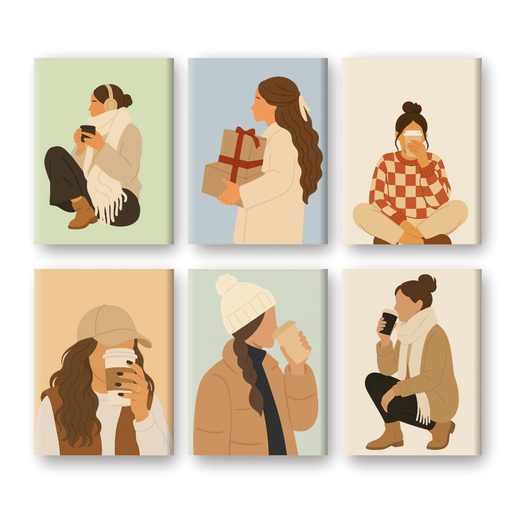 6 Mini Paintings   Coffee Season Set