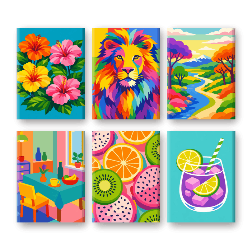 6 Mini Paintings - Color Explosion Set- Paint by Numbers