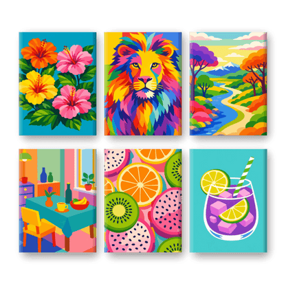6 Mini Paintings - Color Explosion Set- Paint by Numbers