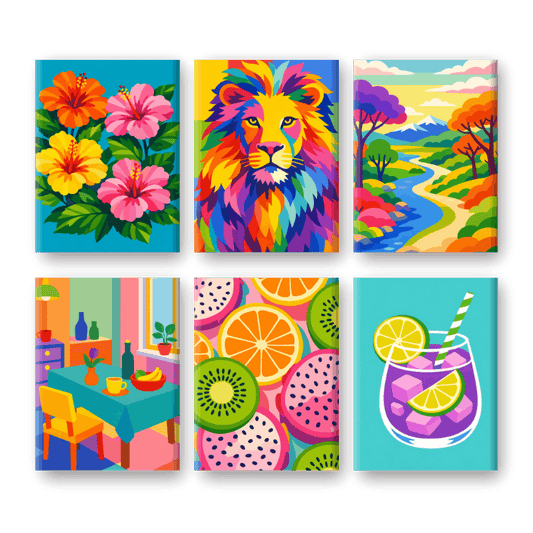 6 Mini Paintings - Color Explosion Set- Paint by Numbers