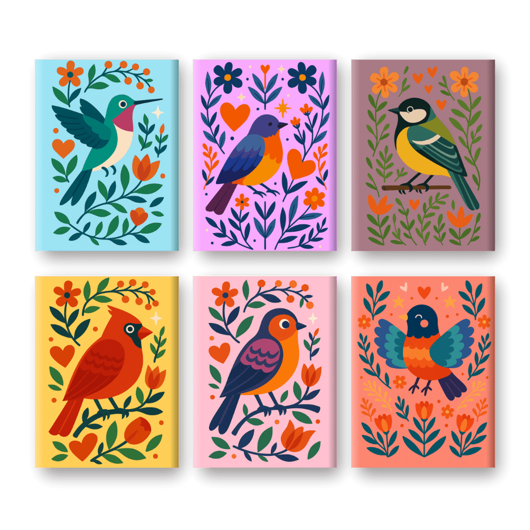 6 Mini Paintings   Colorful Birds Set