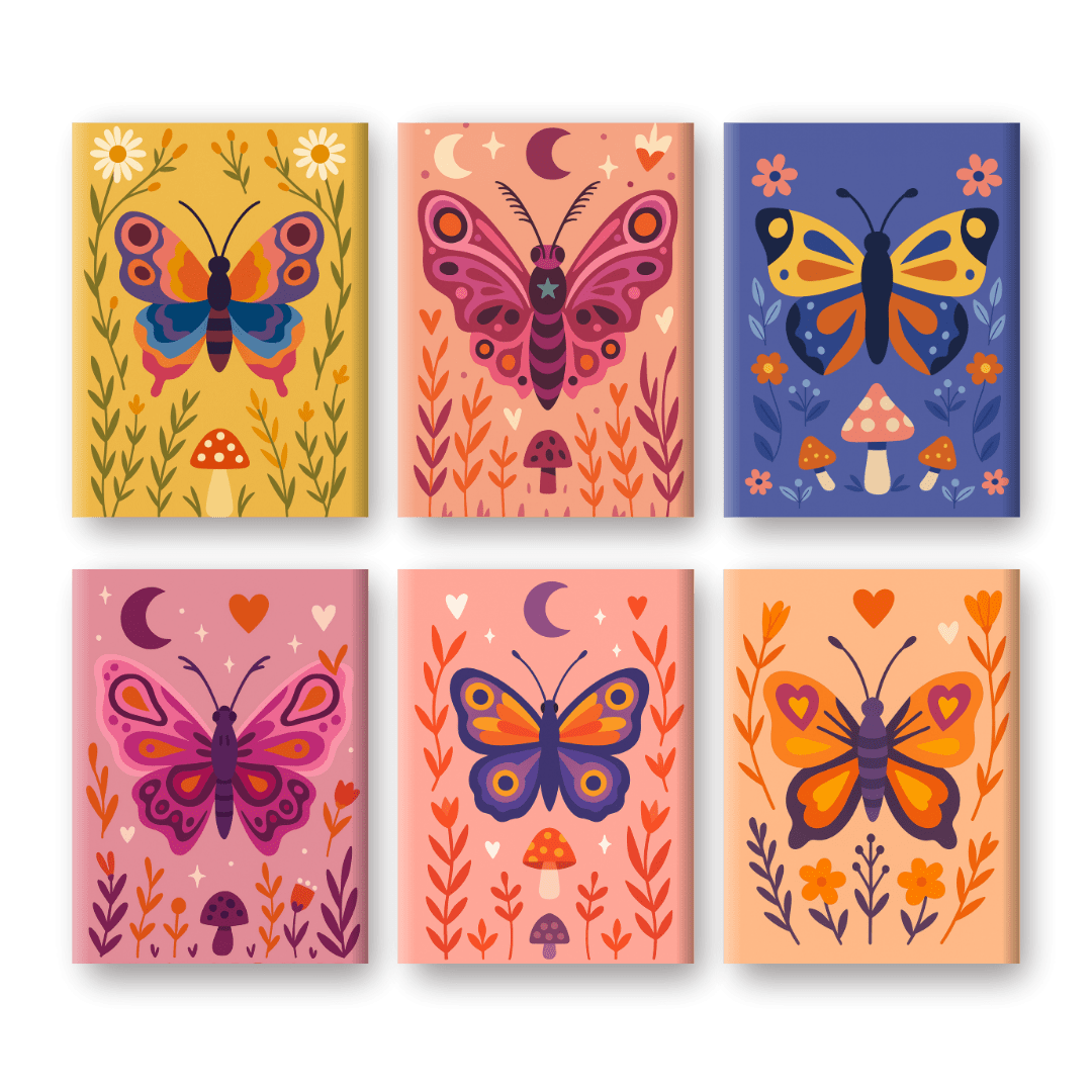 6 Mini Paintings - Colorful Butterflies Set- Paint by Numbers