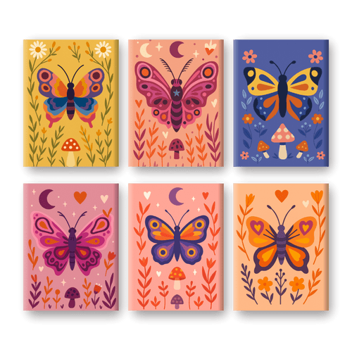 6 Mini Paintings - Colorful Butterflies Set
