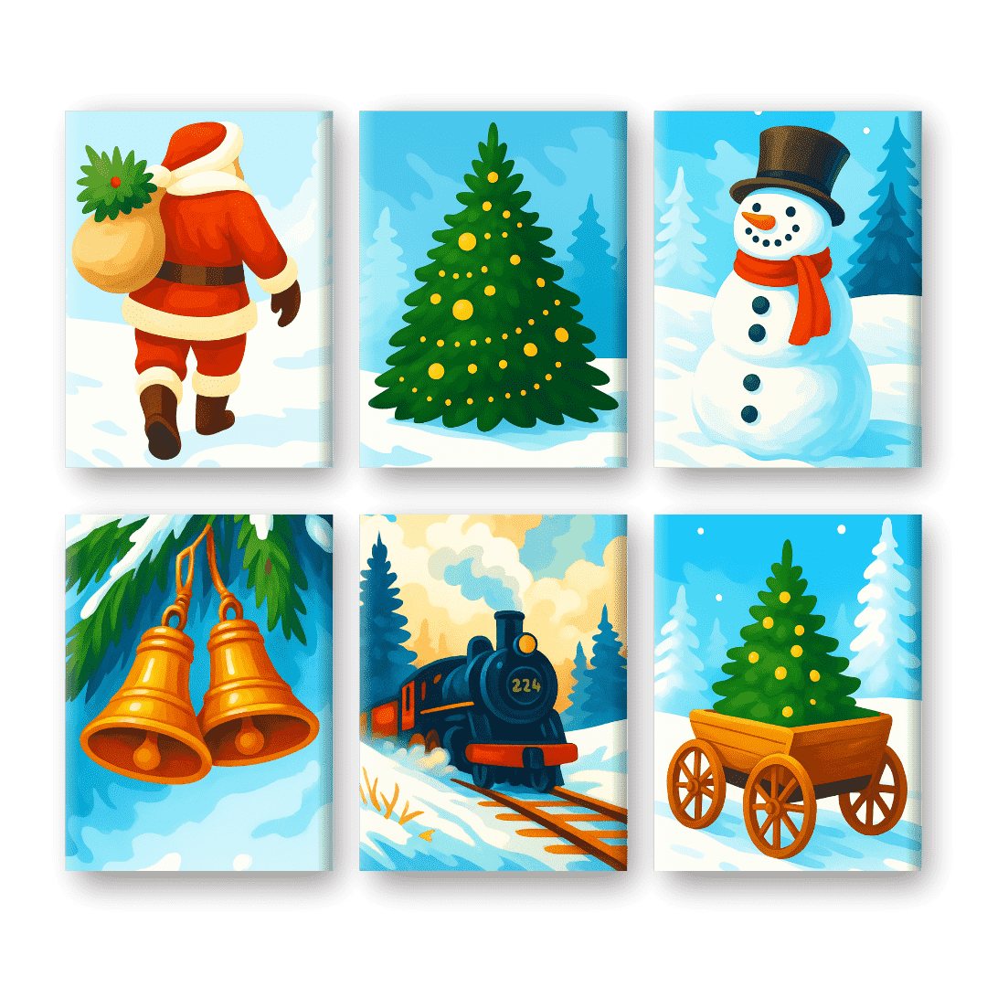 6 Mini Paintings | Colorful Christmas Set- Paint by Numbers