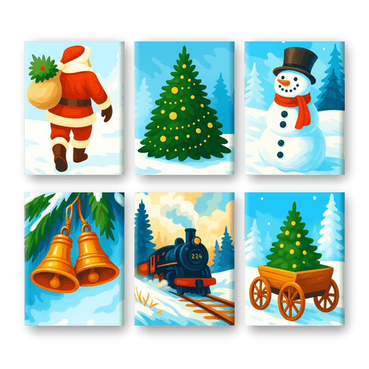 6 Mini Paintings | Colorful Christmas Set- Paint by Numbers