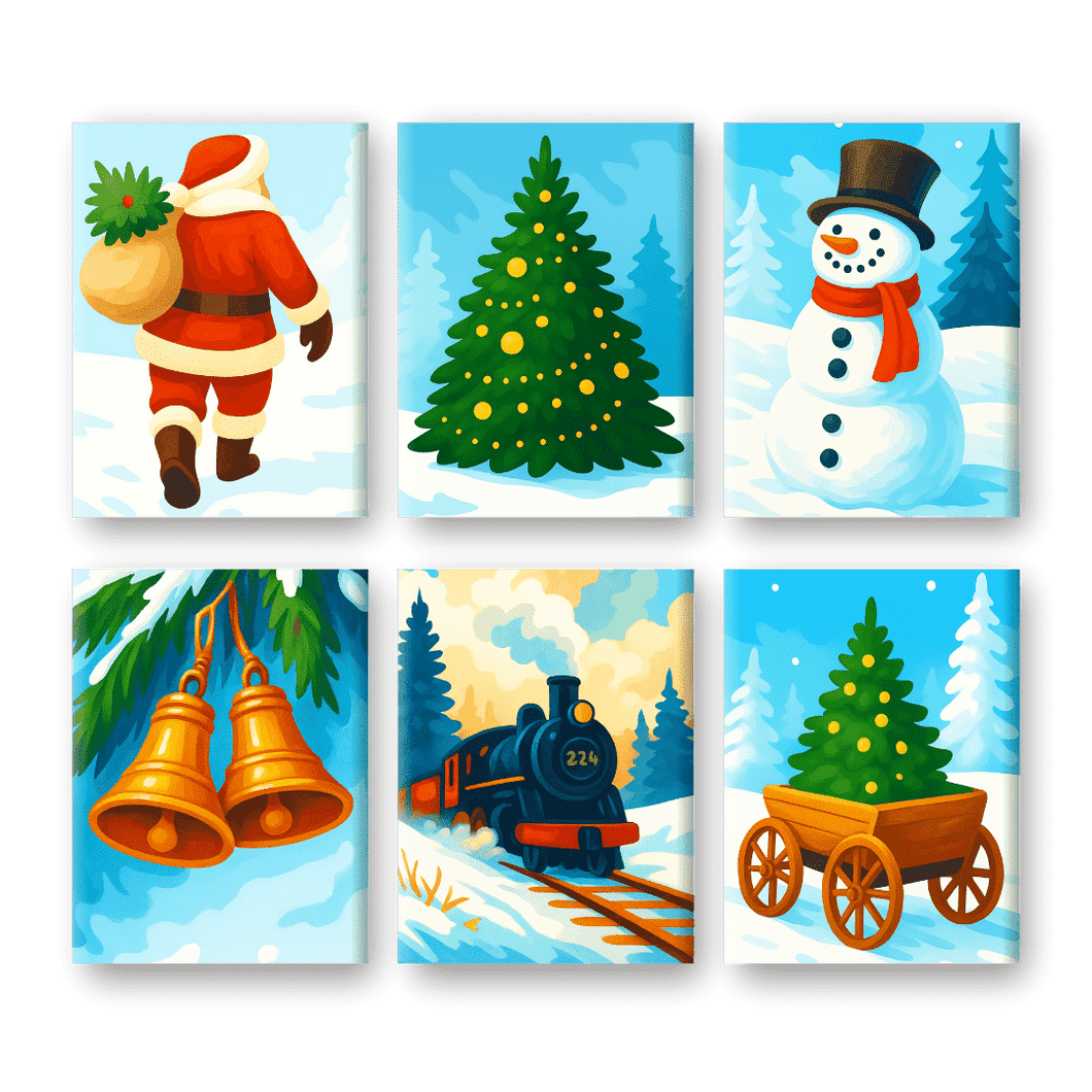 6 Mini Paintings | Colorful Christmas Set