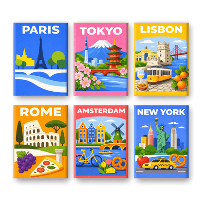 6 Mini Paintings - Colorful Cities Set- Paint by Numbers