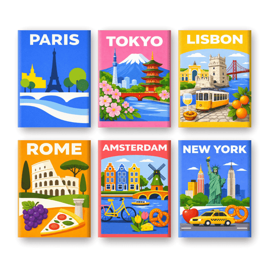 6 Mini Paintings - Colorful Cities Set- Paint by Numbers