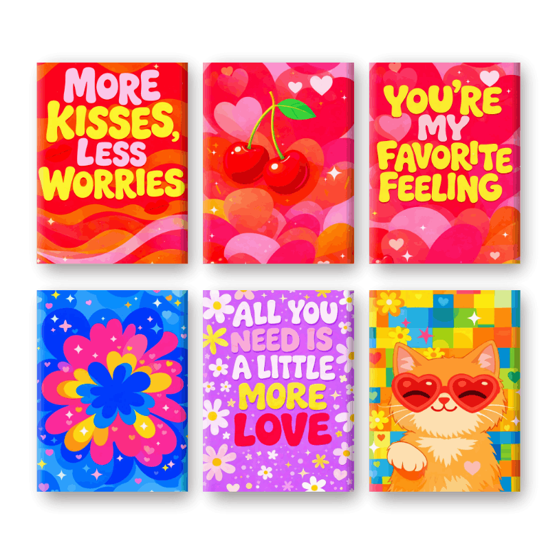 6 Mini Paintings - Colorful Love Set- Paint by Numbers