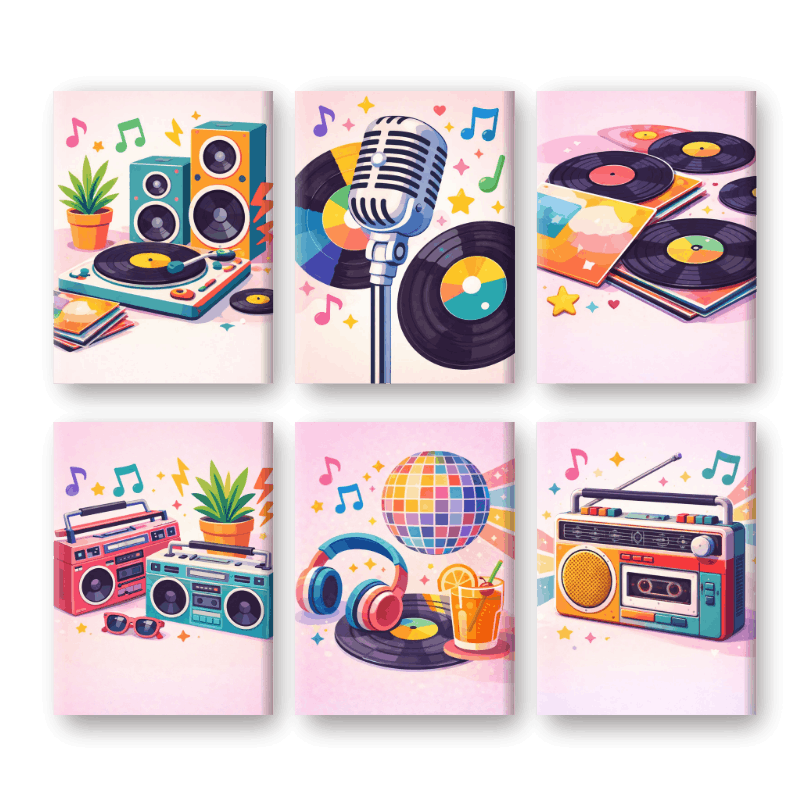 6 Mini Paintings - Colorful Music Set- Paint by Numbers
