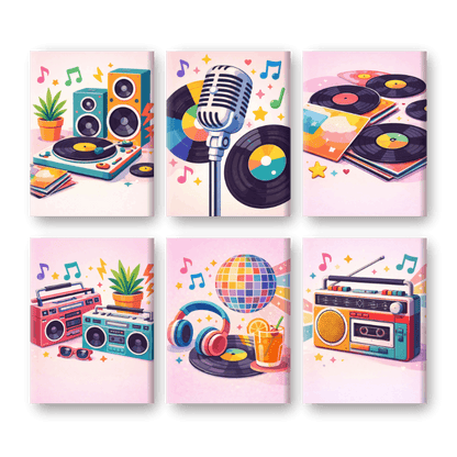 6 Mini Paintings - Colorful Music Set- Paint by Numbers
