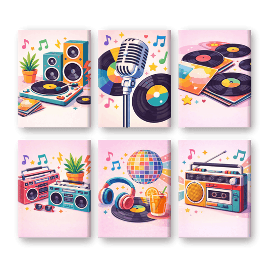 6 Mini Paintings - Colorful Music Set- Paint by Numbers