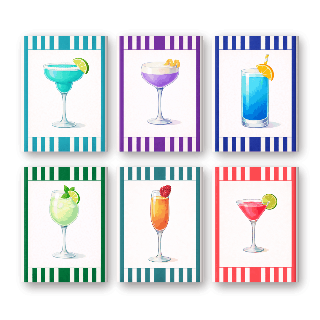 6 Mini Paintings - Colorful Striped Cocktails Set- Paint by Numbers