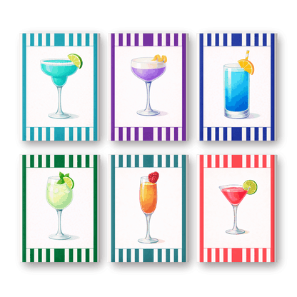6 Mini Paintings - Colorful Striped Cocktails Set- Paint by Numbers
