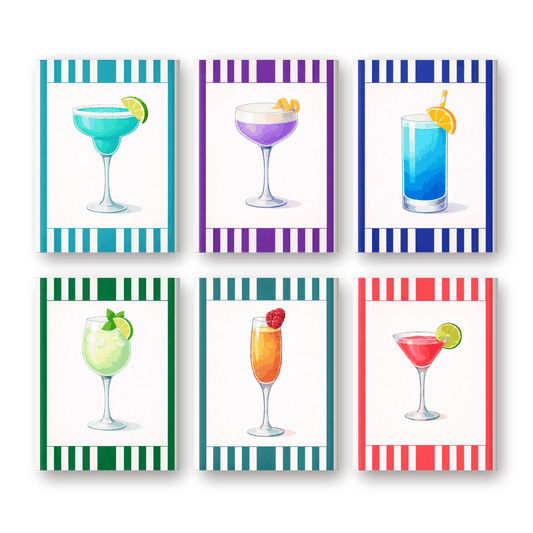 6 Mini Paintings - Colorful Striped Cocktails Set- Paint by Numbers