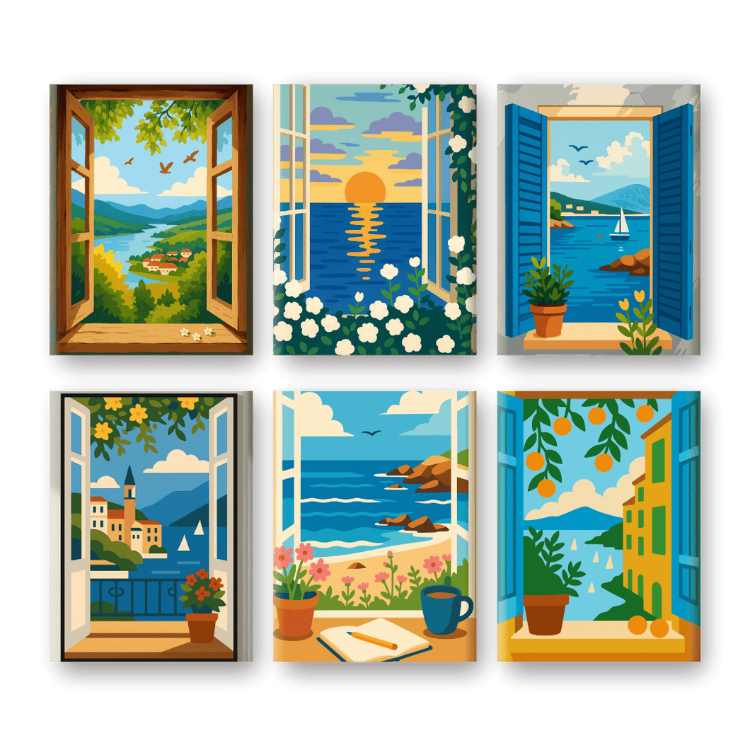 6 Mini Paintings   Colorful Windows Set