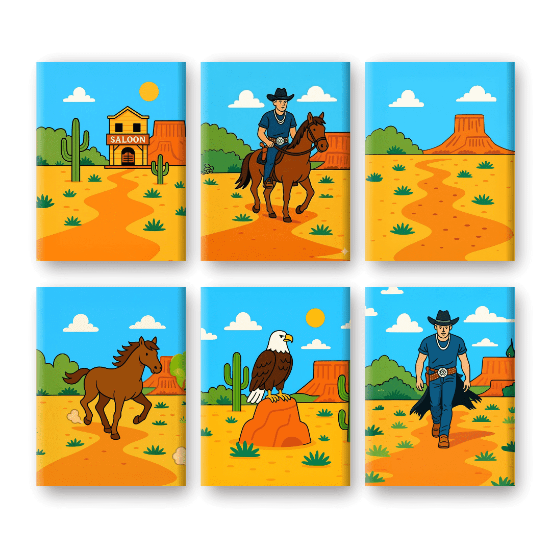 6 Mini Paintings - Cowboy Saloon Set- Paint by Numbers