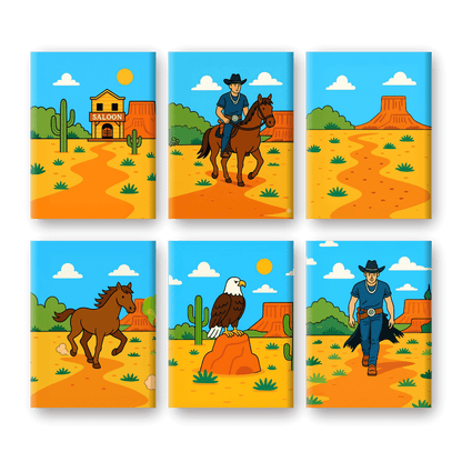 6 Mini Paintings - Cowboy Saloon Set- Paint by Numbers