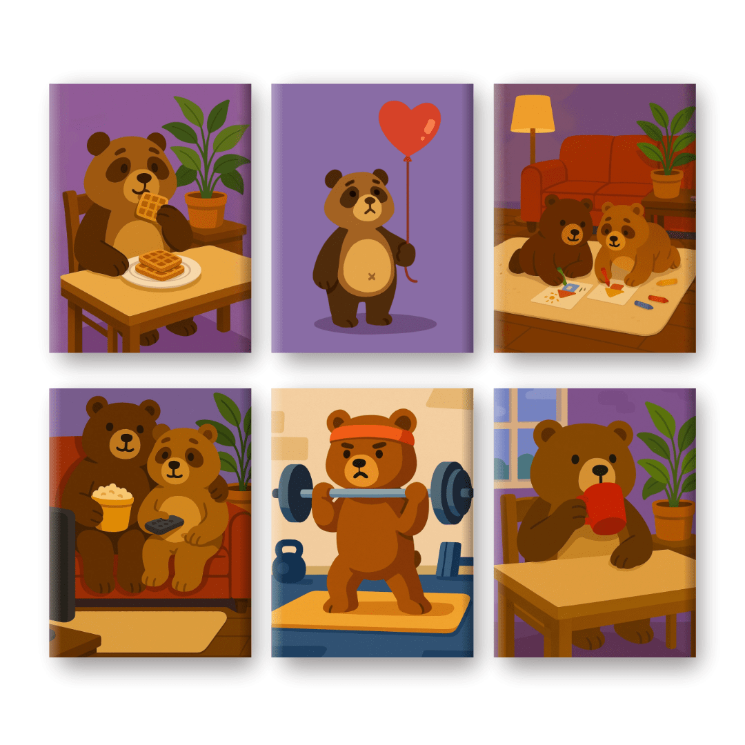 6 Mini Paintings - Cute Bears Set- Paint by Numbers