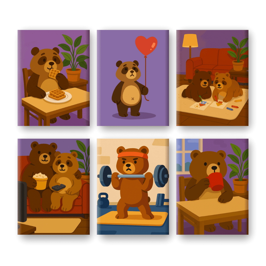 6 Mini Paintings Cute Bears Set Paint by numbers