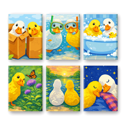 6 Mini Paintings - Cute Ducks Set- Paint by Numbers