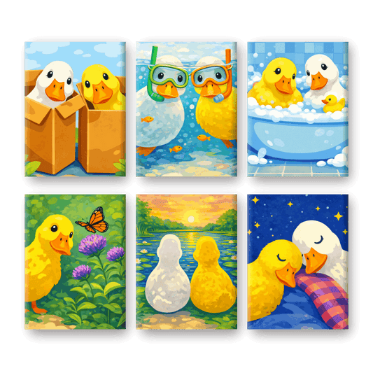 6 Mini Paintings - Cute Ducks Set- Paint by Numbers