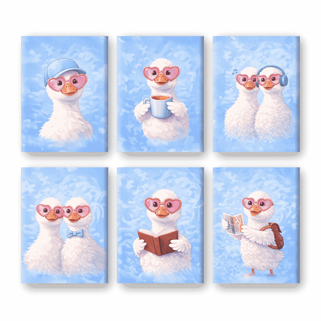 6 Mini Paintings - Cute Goose Set- Paint by Numbers