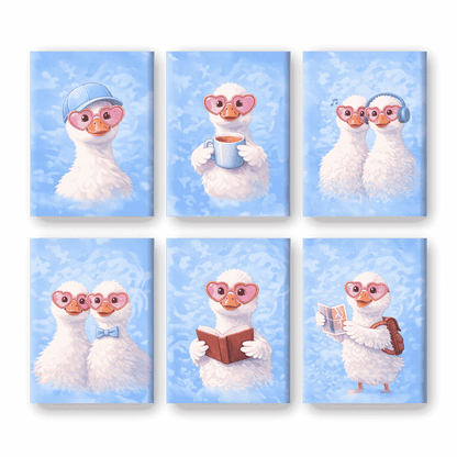 6 Mini Paintings - Cute Goose Set- Paint by Numbers