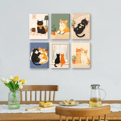 6 Mini Paintings - Cute House Cats Set