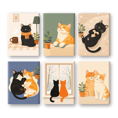 Lot de 6 mini-tableaux - Adorables chats domestiques