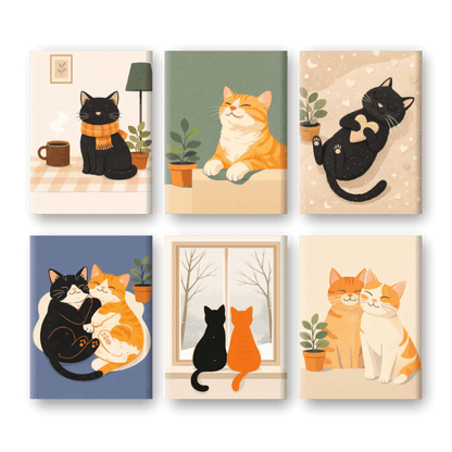 6 Mini Paintings - Cute House Cats Set- Paint by Numbers