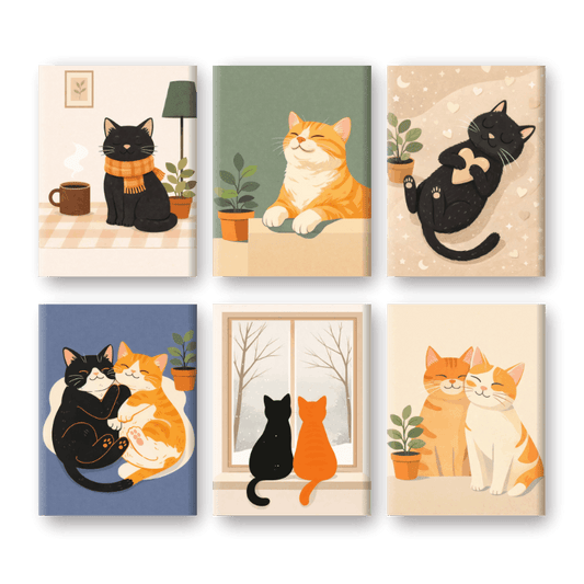 6 Mini Paintings - Cute House Cats Set- Paint by Numbers