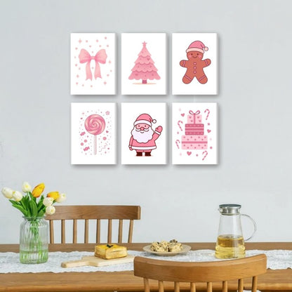 6 Mini Paintings - Cute Pink Christmas Set