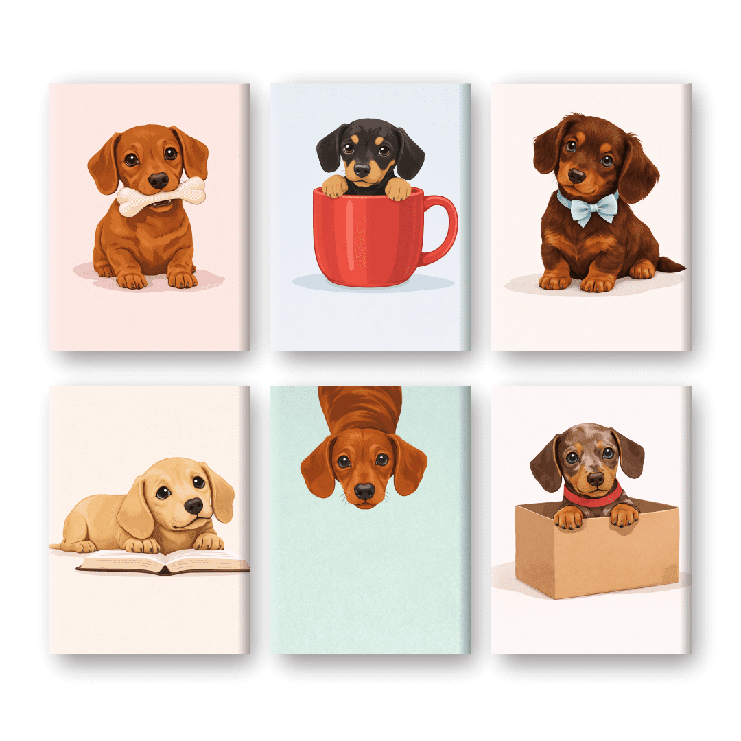 6 Mini Paintings - Cute Sausage Dogs Set- Paint by Numbers