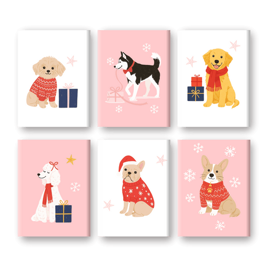 6 Mini Paintings - Cute Winter Dogs Set- Paint by Numbers