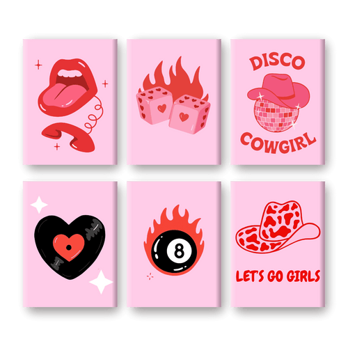6 Mini Paintings - Disco Cowgirl Set