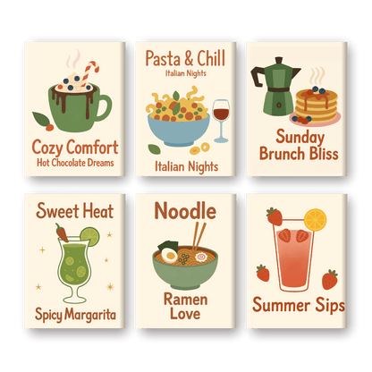 6 Mini Paintings - Drinks & Food Set- Paint by Numbers