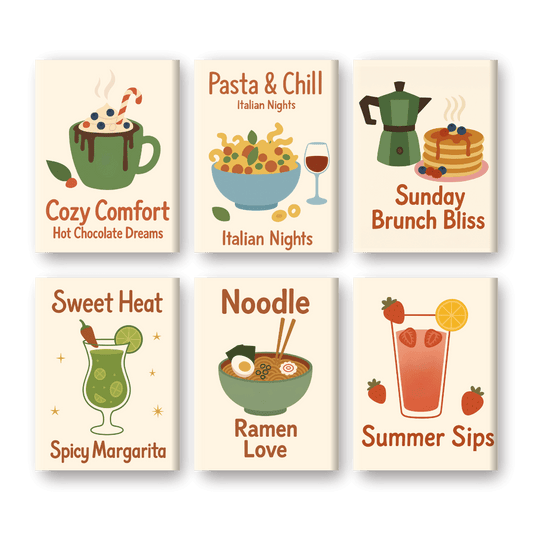 6 Mini Paintings - Drinks & Food Set- Paint by Numbers