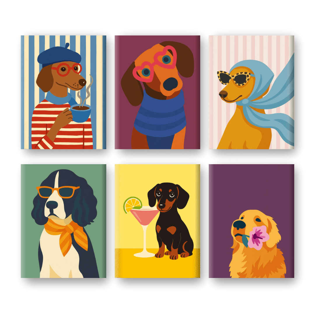 6 Mini Paintings - Fancy Dogs Set- Paint by Numbers