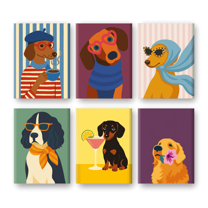 6 Mini Paintings - Fancy Dogs Set- Paint by Numbers