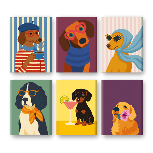 6 Mini Paintings - Fancy Dogs Set- Paint by Numbers