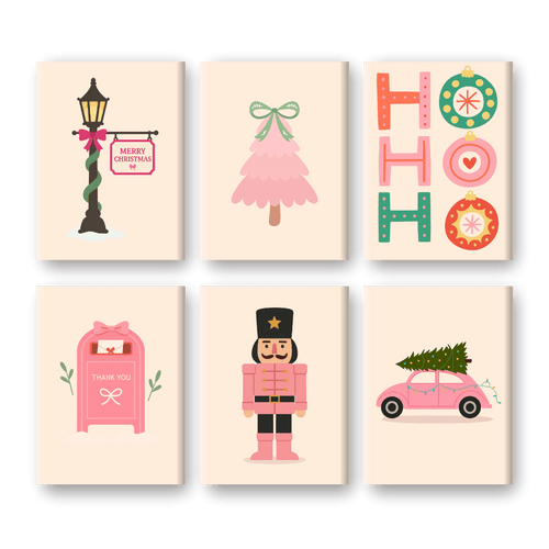 6 Mini Paintings - Festive Pink Set