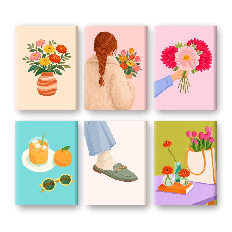 6 Mini Paintings - Flowers & Fashion Set- Paint by Numbers